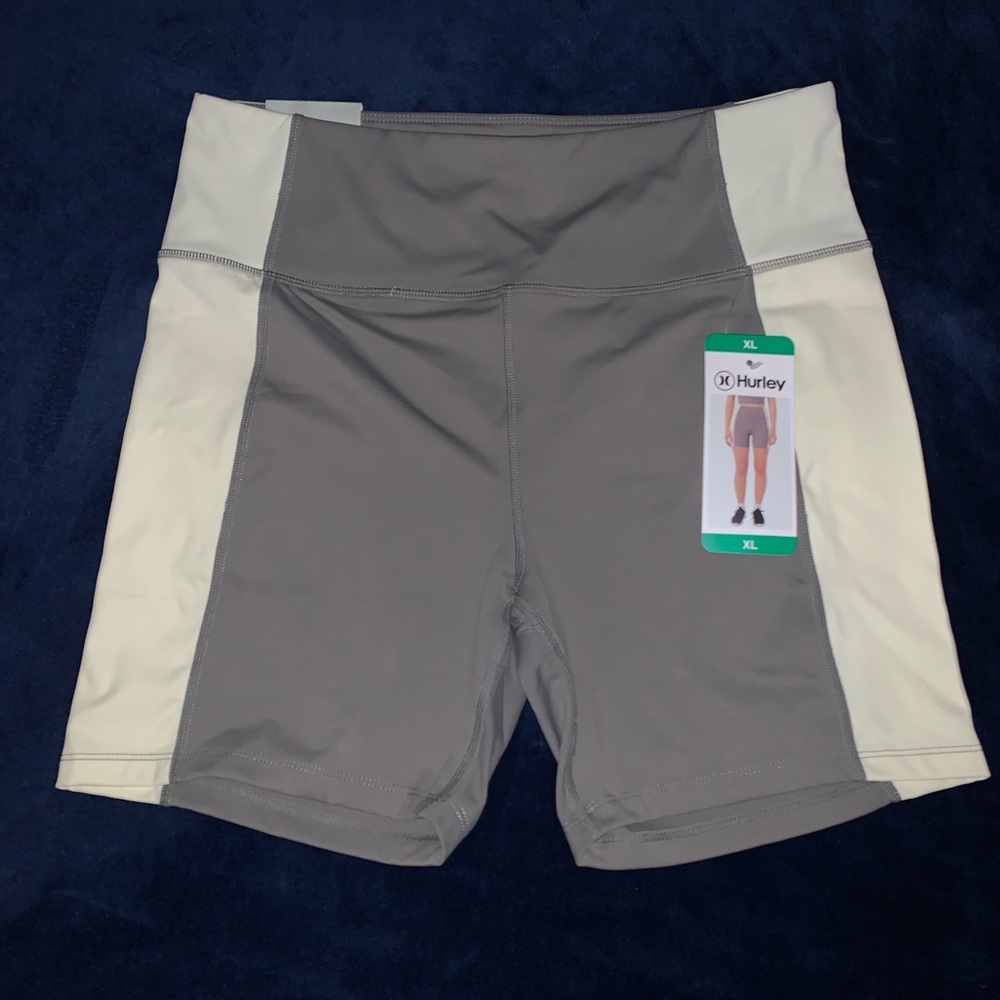 Hurley Gray and Cream High-Rise Bike Shorts